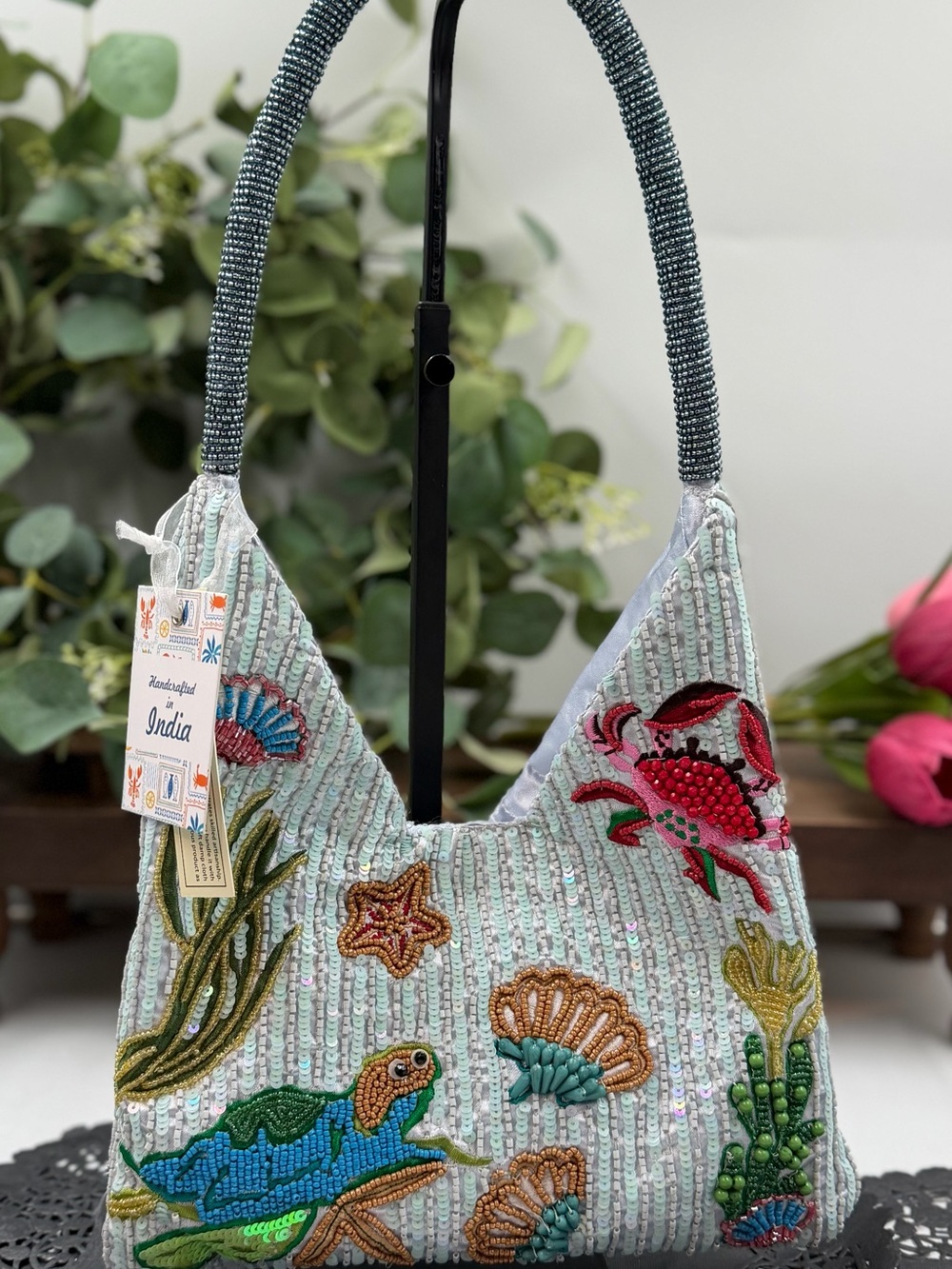 Viral Ocean Beaded Hobo Bag Handcrafted India Sea Life TikTok Trend